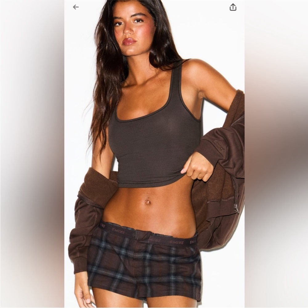 SKIMS, Flannel Sleep, Cheeky Boxer, Phoenix Plaid, Medium, NWT!!